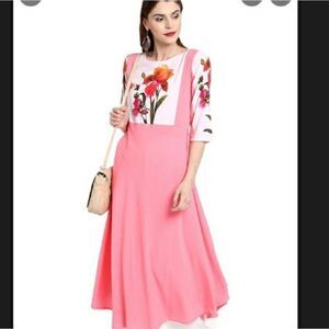 Take 50% OFF- Janasya Women’s Pink Poly Crepe Flared Kurta, Size-L